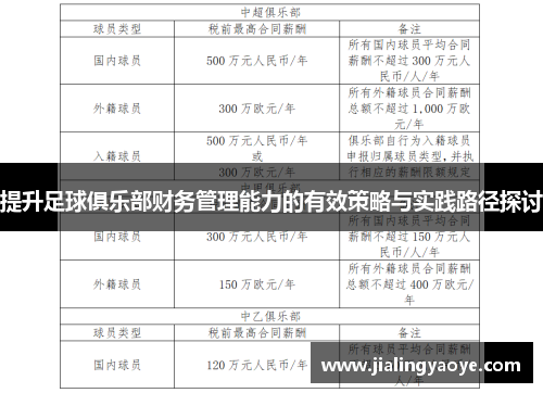 提升足球俱乐部财务管理能力的有效策略与实践路径探讨